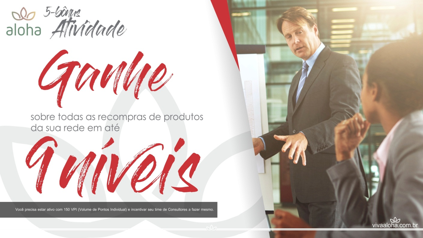 O Bônus Atividade é mais uma forma de se lucrar pela atividade mensal da sua equipe Ganhe dinheiro em toda recompra da sua equipe no Bônus Atividade