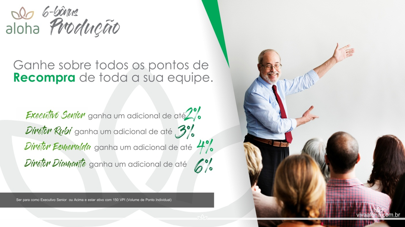 No Plano de Marketing da Aloha você continua a ganhar em cada nível Bônus Produção da Aloha Oils