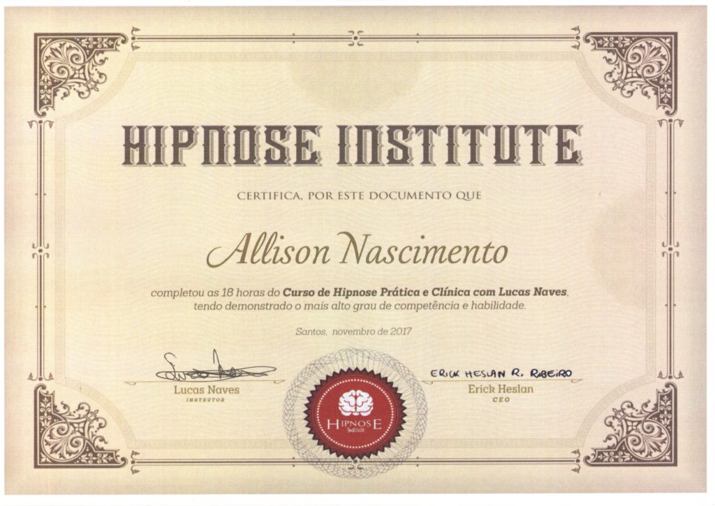 Certificado do Curso de Hipnose Certificado do Curso de Hipnose Online
